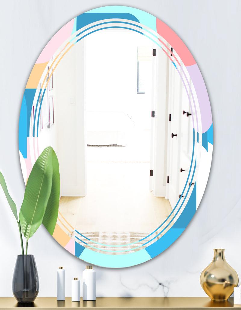 Designq Retro Geometrical Abstract Pattern II - Modern Round Or Oval Wall Mirror - Triple C