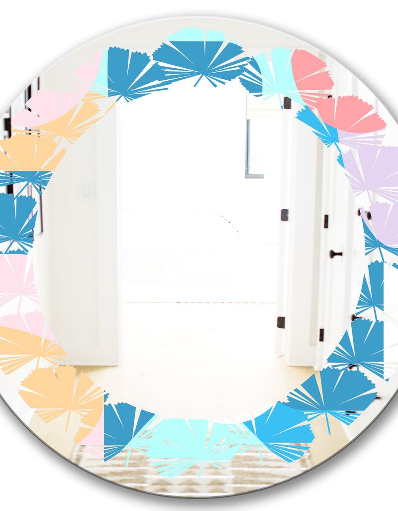 Designq Retro Geometrical Abstract Pattern II - Modern Round Or Oval Wall Mirror - Leaves