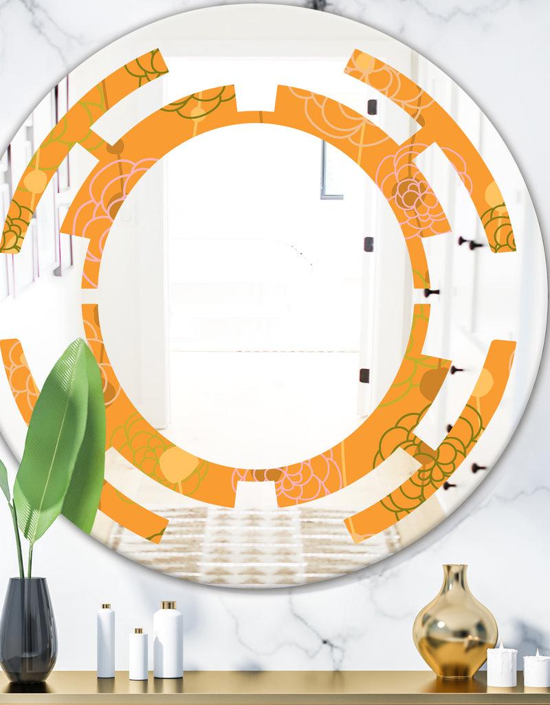 designq Retro handdrawn flowers III - Modern Round or Oval Wall Mirror - Space