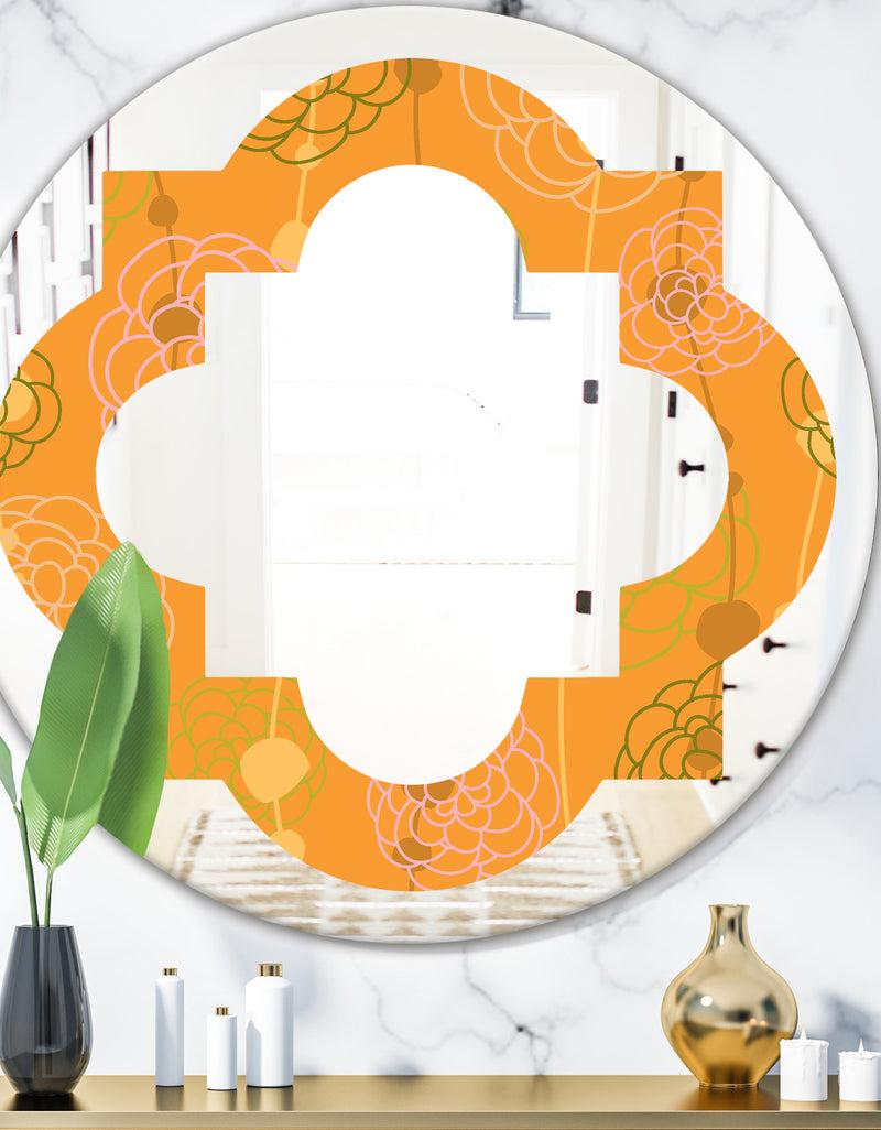 designq Retro handdrawn flowers III - Modern Round or Oval Wall Mirror - Quatrefoil
