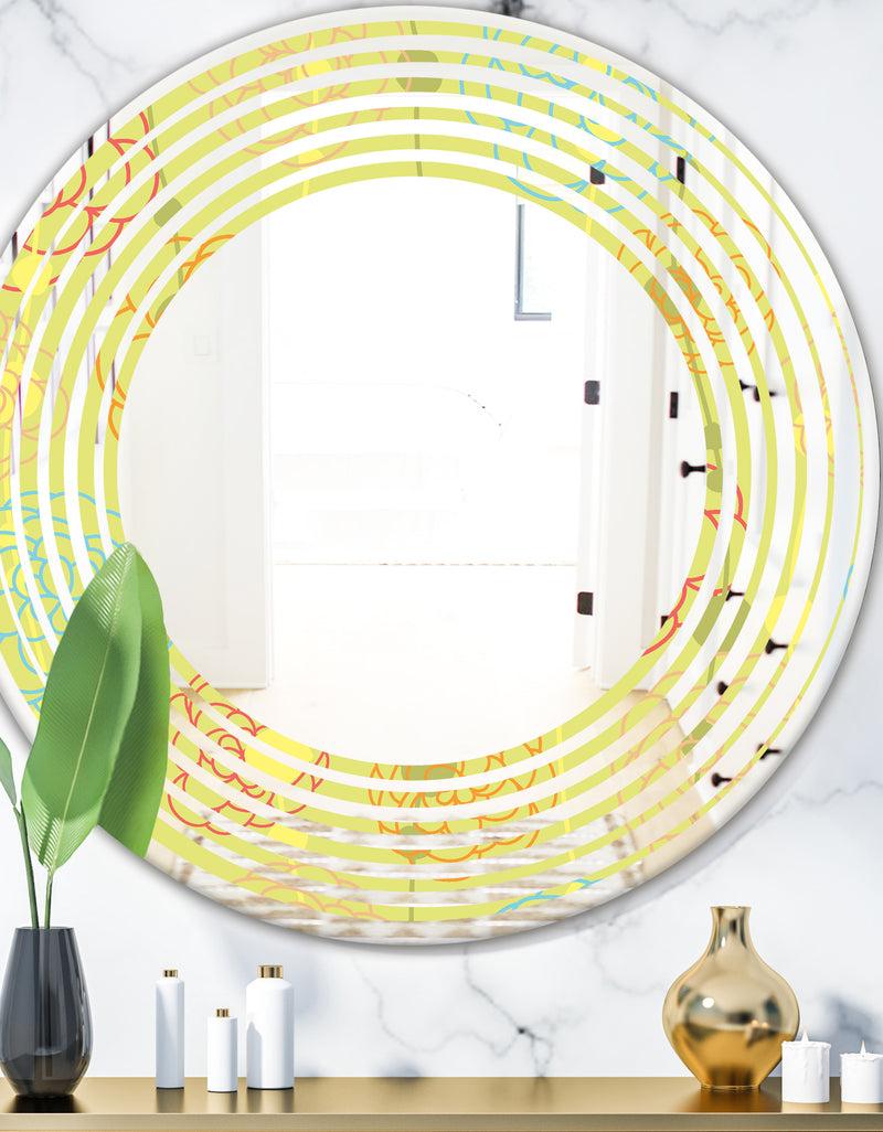 designq Retro Handdrawn Flowers On Green Background - Modern Round or Oval Wall Mirror - Wave