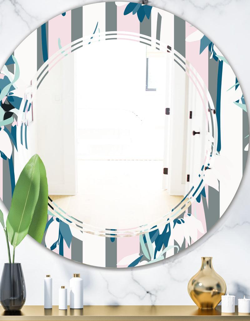 designq Retro Handdrawn Lilies - Modern Round or Oval Wall Mirror - Triple C