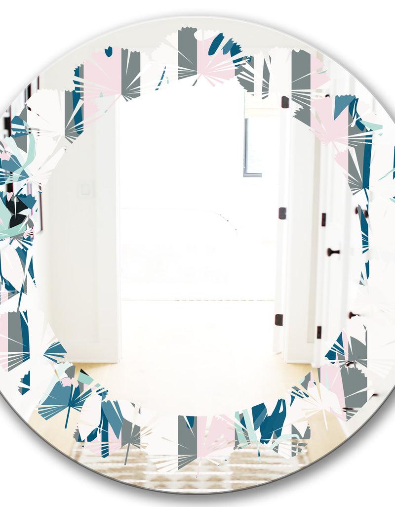 Designq Retro Handdrawn Lilies - Modern Round Or Oval Wall Mirror - Leaves