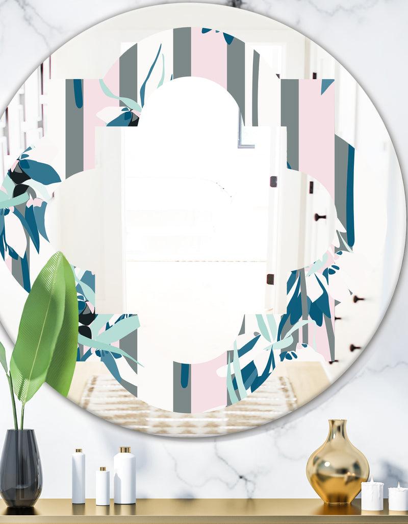 designq Retro Handdrawn Lilies - Modern Round or Oval Wall Mirror - Quatrefoil
