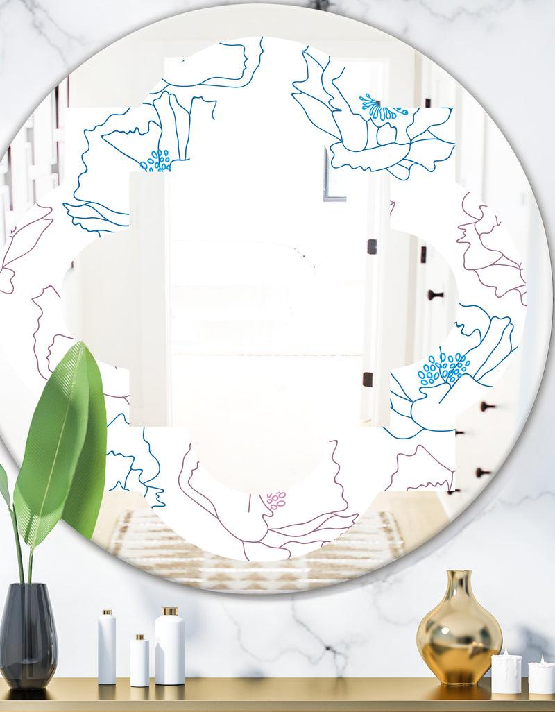 designq Retro Handdrawn Poppies I - Modern Round or Oval Wall Mirror - Quatrefoil