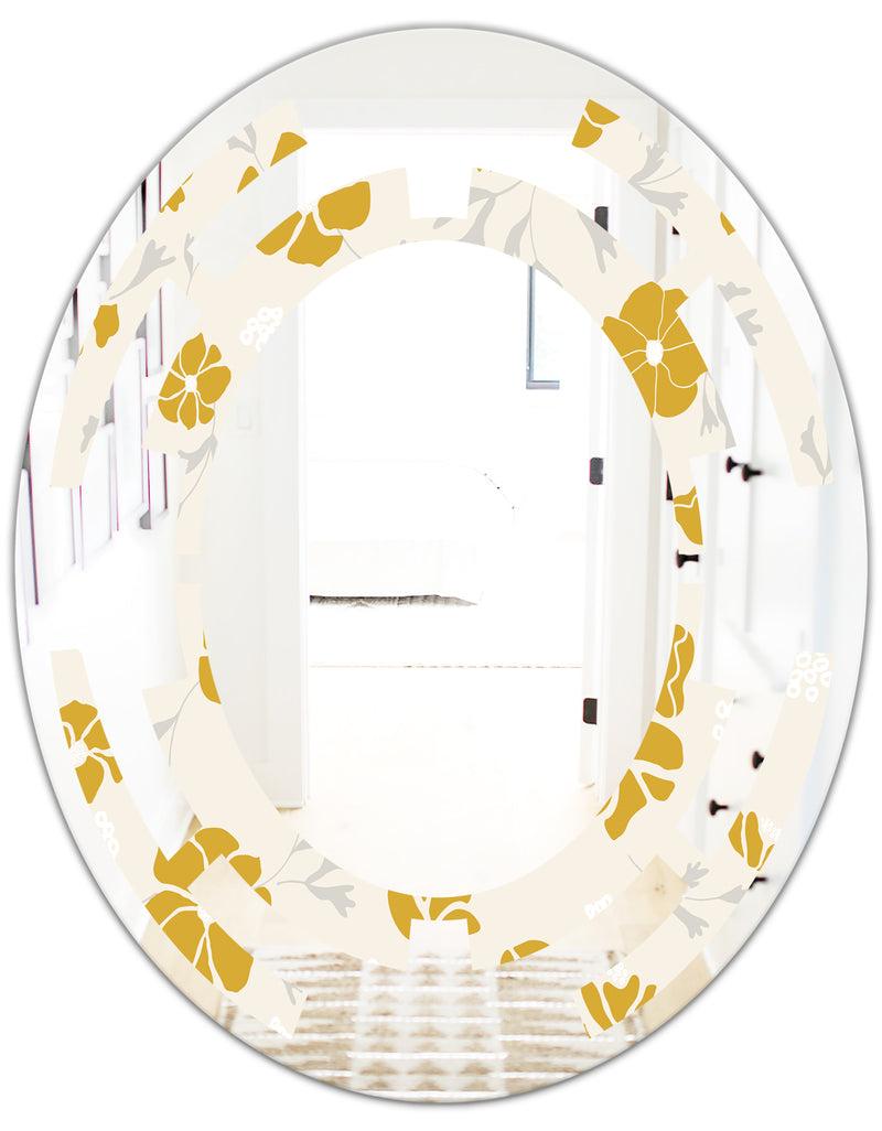 Designq Retro Handdrawn Poppies III - Cottage Round Or Oval Wall Mirror - Space