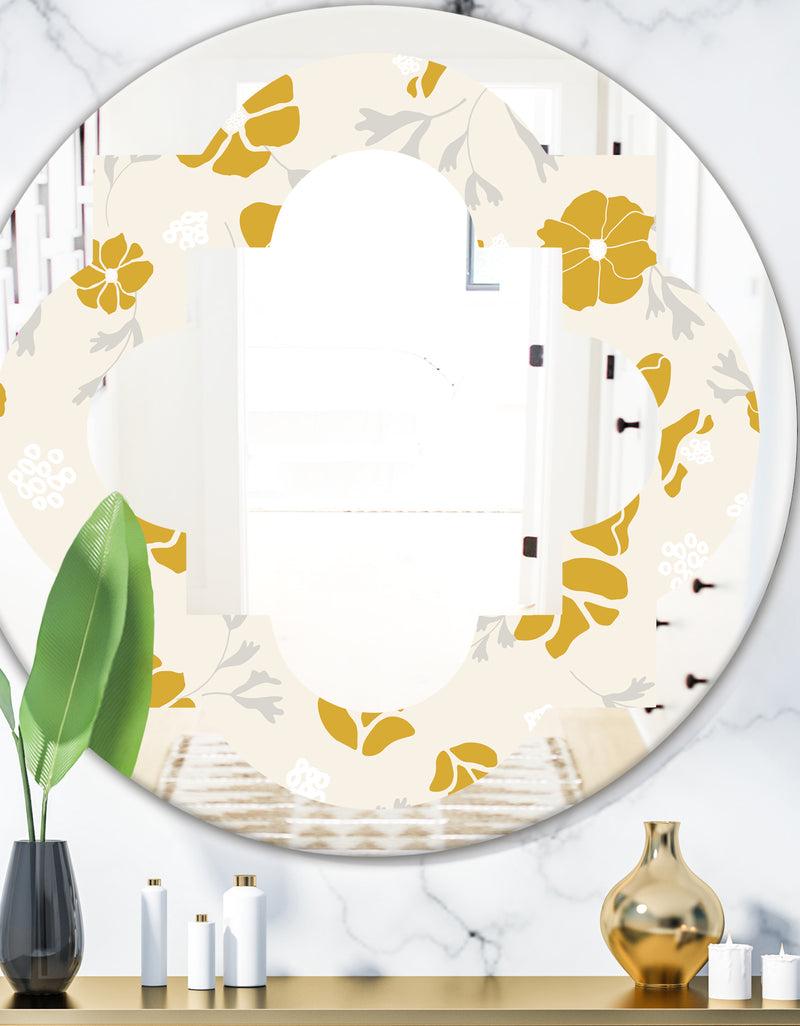 designq Retro Handdrawn Poppies III - Cottage Round or Oval Wall Mirror - Quatrefoil