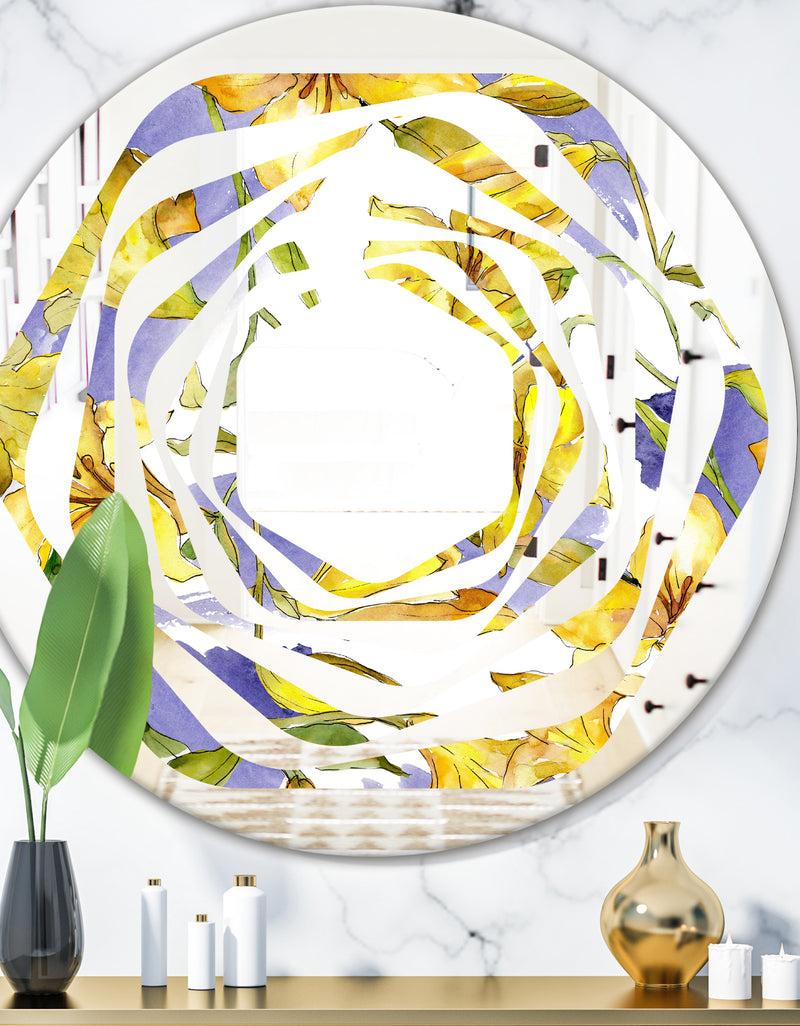 designq Retro Handdrawn Poppies V - Cottage Round or Oval Wall Mirror - Whirl