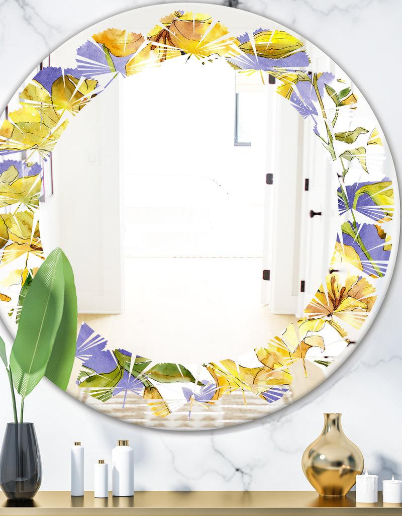 designq Retro Handdrawn Poppies V - Cottage Round or Oval Wall Mirror - Leaves