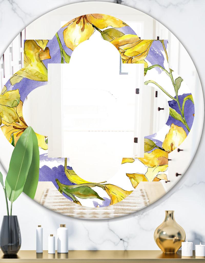 designq Retro Handdrawn Poppies V - Cottage Round or Oval Wall Mirror - Quatrefoil