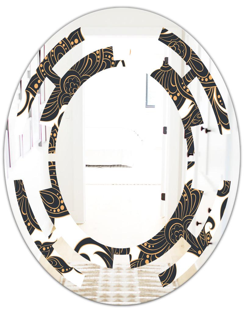 Designq Retro Indian Floral Batik I - Modern Round Or Oval Wall Mirror - Space