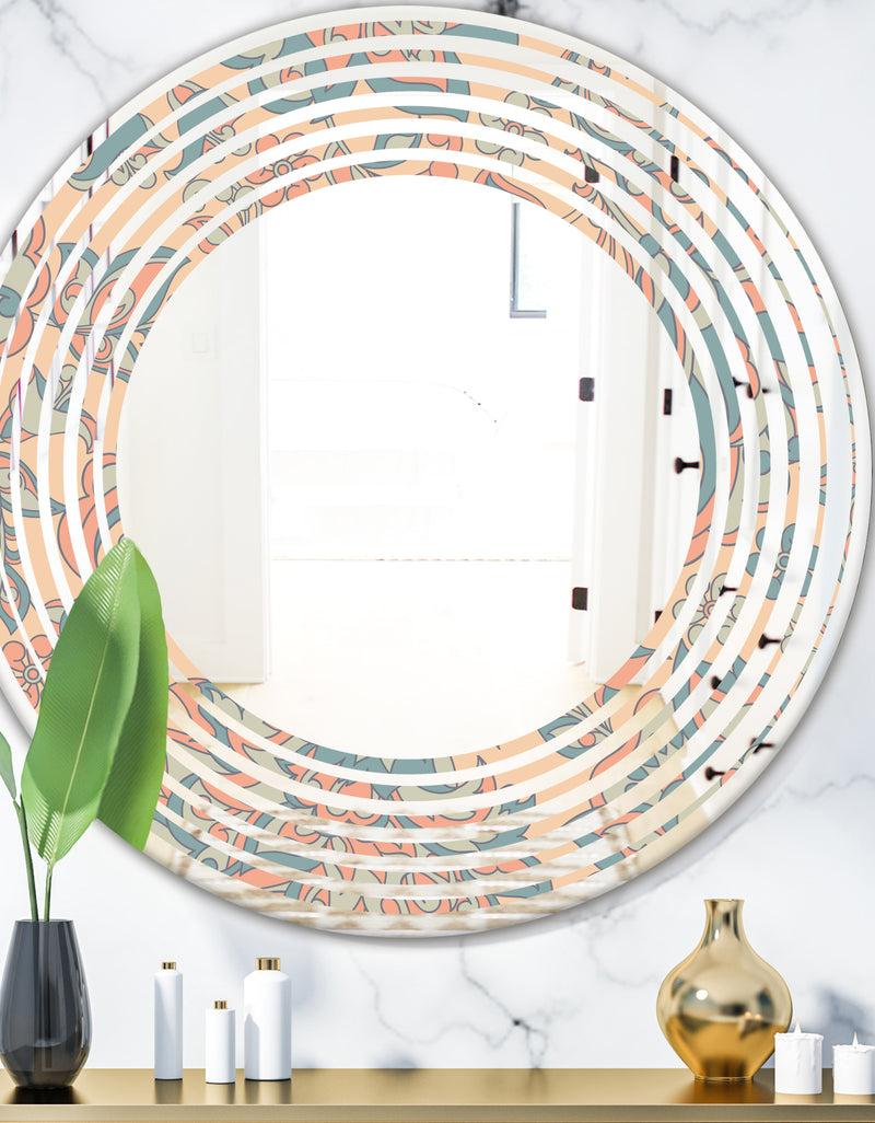 designq Retro Indian Floral Batik II - Modern Round or Oval Wall Mirror - Wave