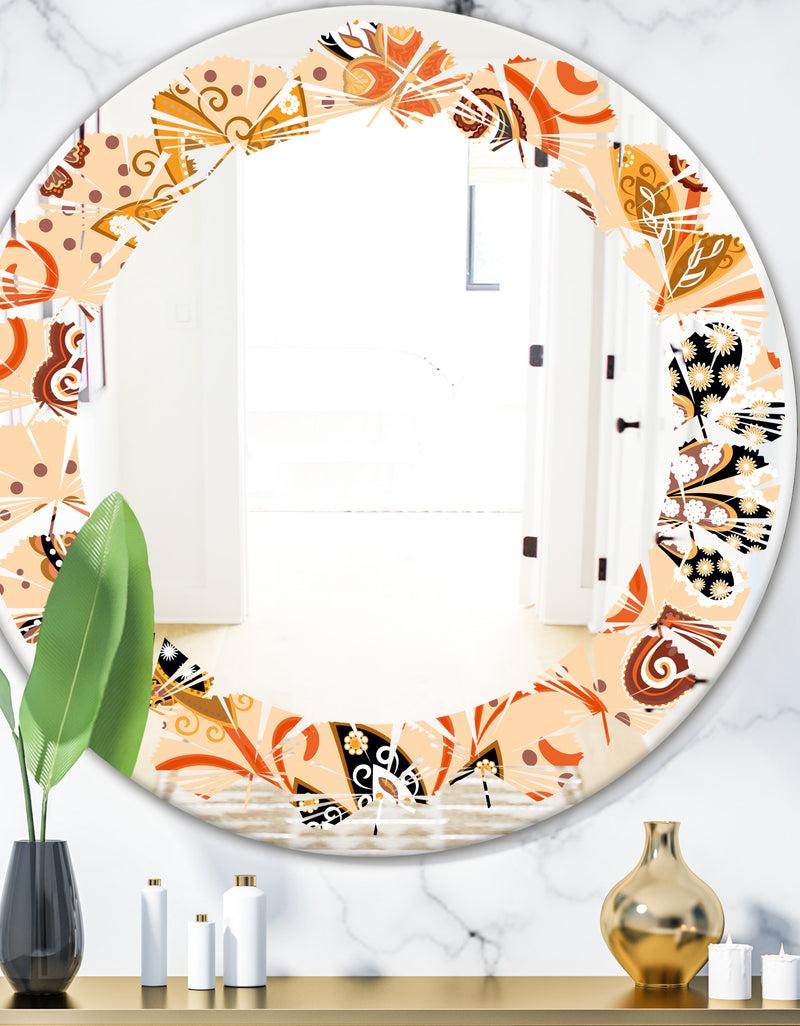 designq Retro Indian Floral Batik III - Modern Round or Oval Wall Mirror - Leaves