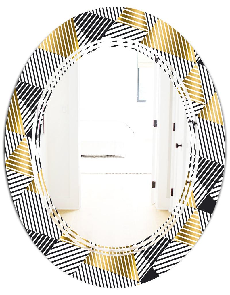 Designq Retro Luxury Waves In Gold And Blue VI - Modern Round Or Oval Wall Mirror - Triple C