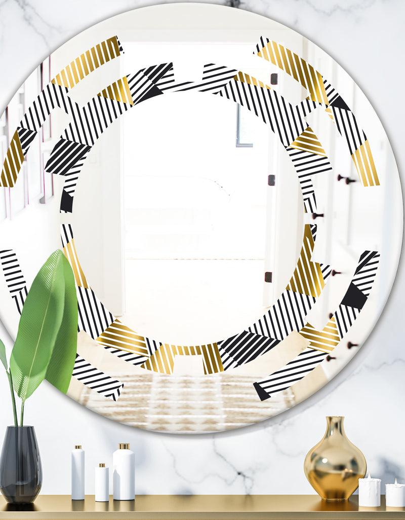 designq Retro Luxury Waves In Gold and Blue VI - Modern Round or Oval Wall Mirror - Space