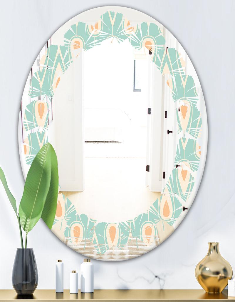 Designq Retro Ornamental Design VIII - Modern Round Or Oval Wall Mirror - Leaves