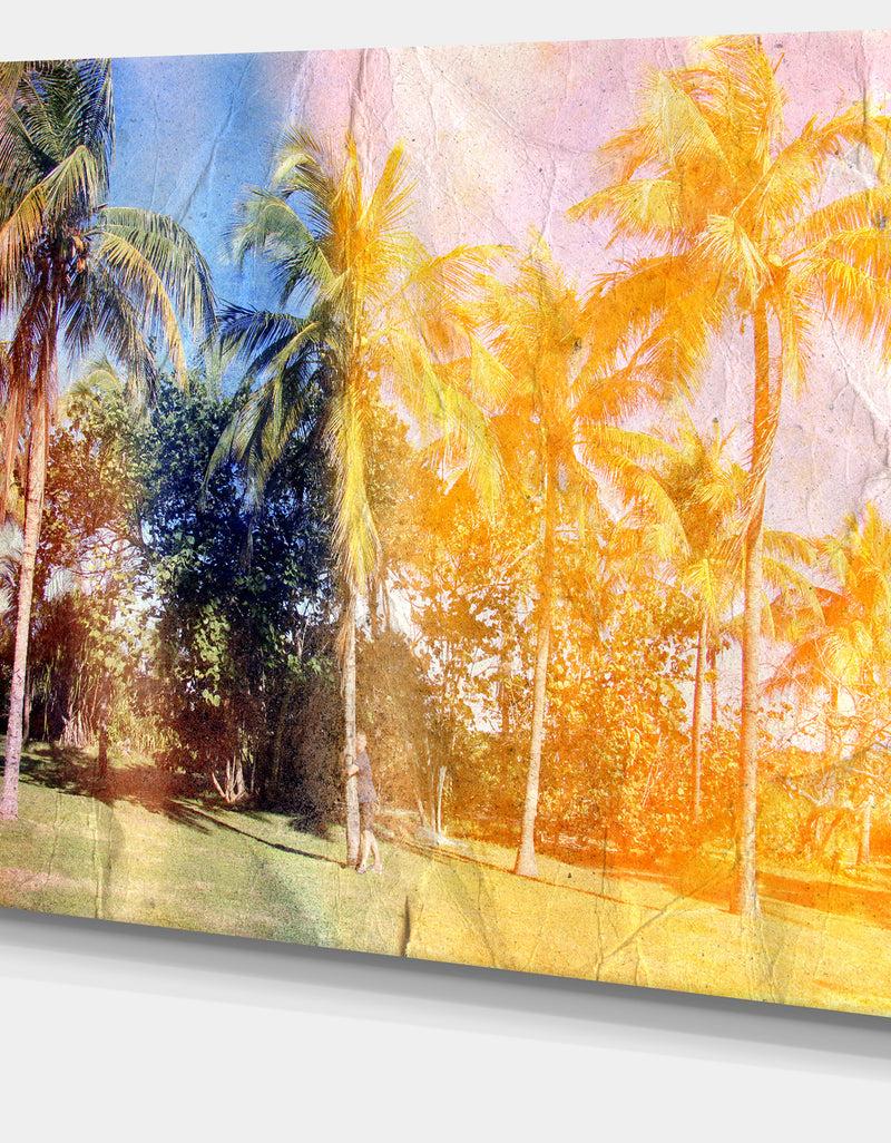 Designq Retro Palms In Yellow Shade - Landscape Painting Canvas Print