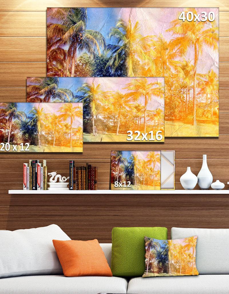 Designq Retro Palms In Yellow Shade - Landscape Painting Canvas Print