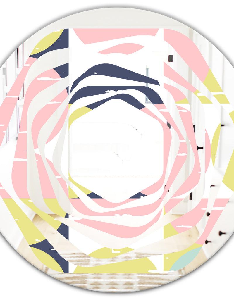 Designq Retro Pastel Circular Pattern I - Modern Round Or Oval Wall Mirror - Whirl