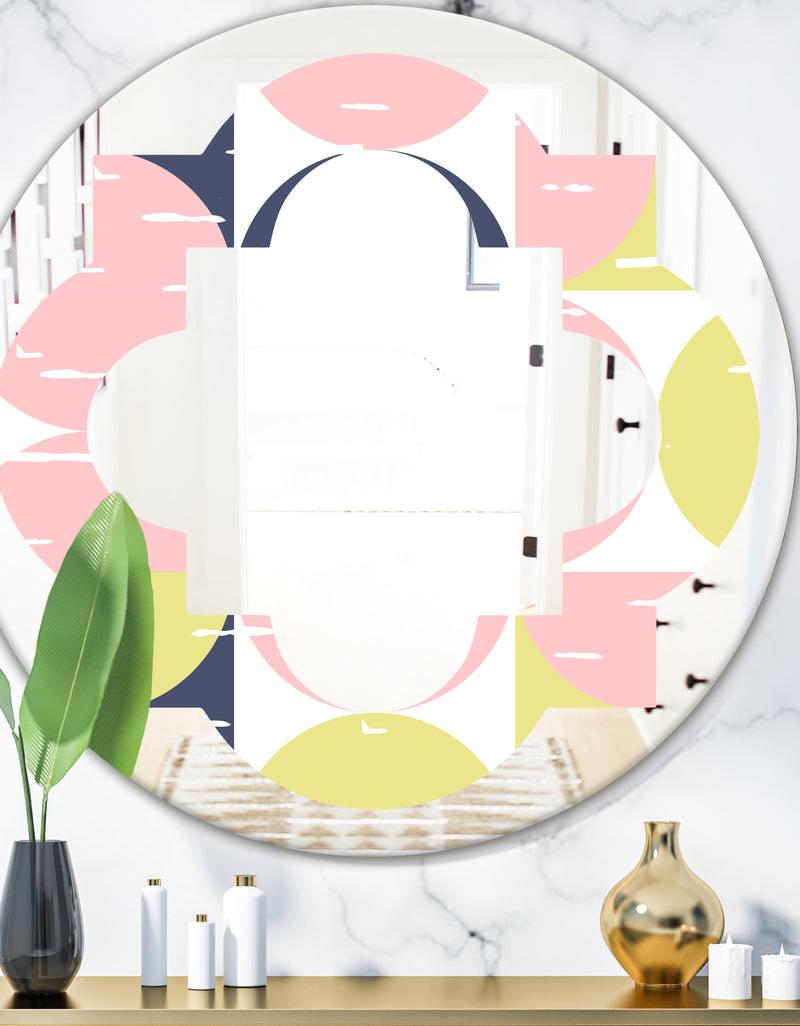 designq Retro Pastel Circular Pattern I - Modern Round or Oval Wall Mirror - Quatrefoil