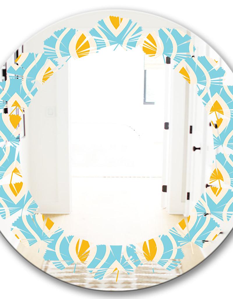Designq Retro Pattern Abstract Design I - Modern Round Or Oval Wall Mirror - Leaves