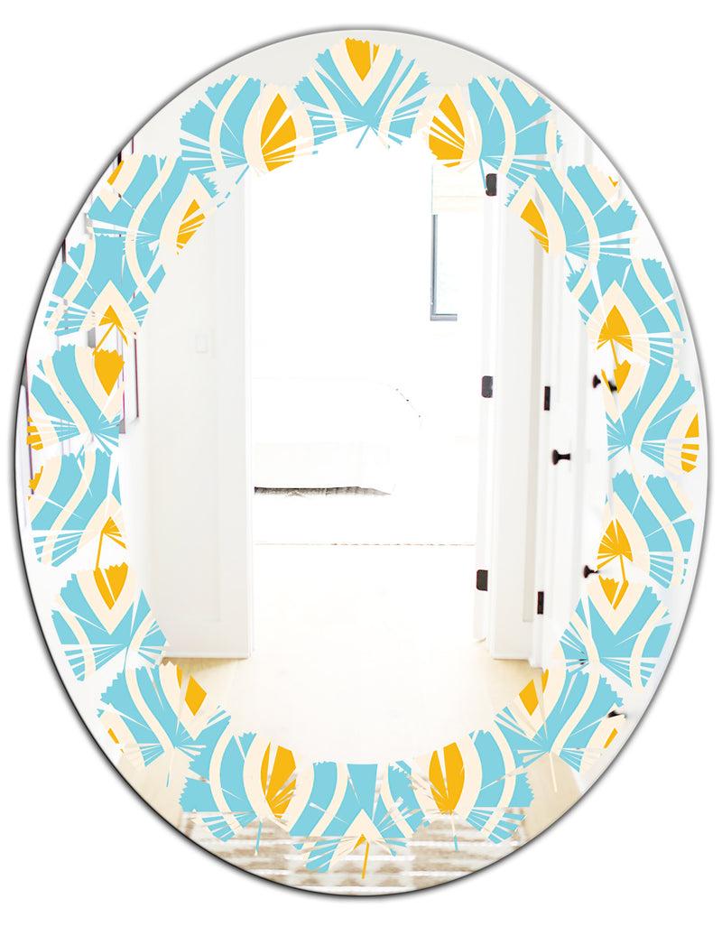 Designq Retro Pattern Abstract Design I - Modern Round Or Oval Wall Mirror - Leaves