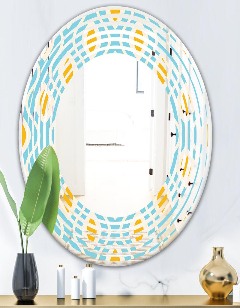 Designq Retro Pattern Abstract Design I - Modern Round Or Oval Wall Mirror - Wave