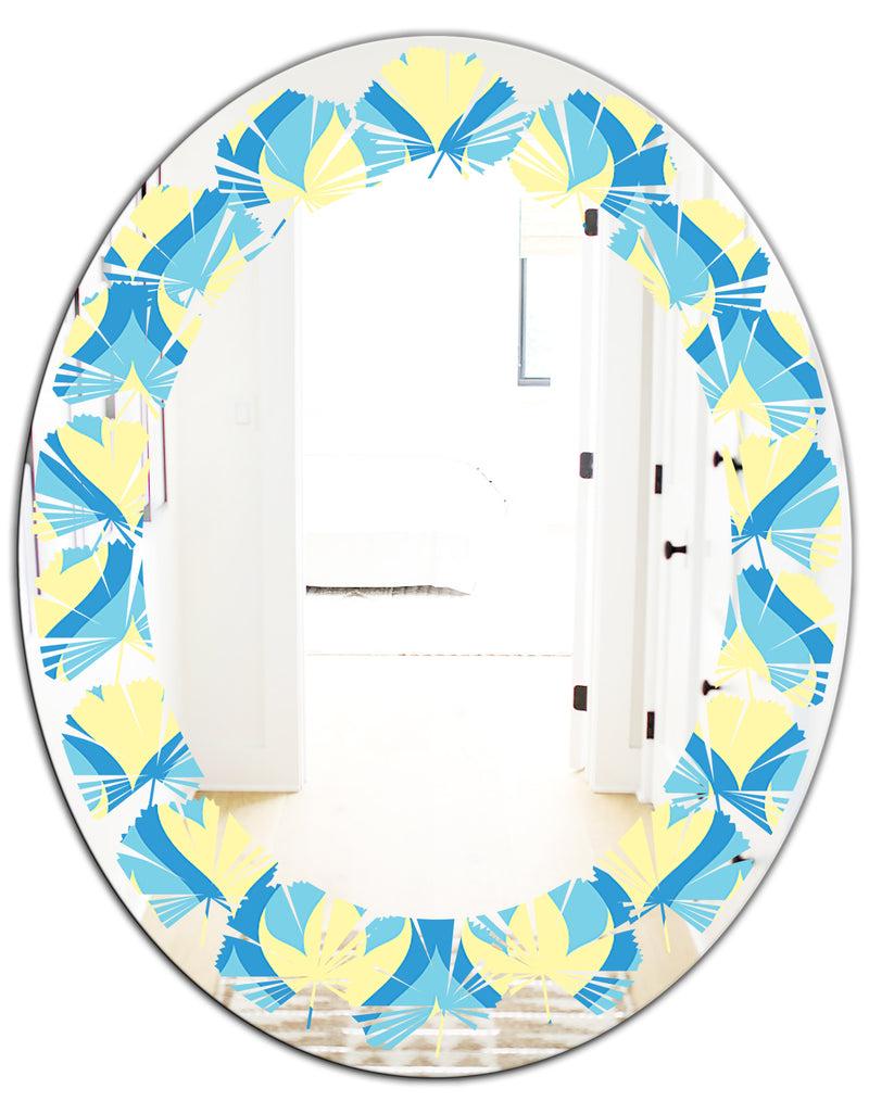 Designq Retro Pattern Abstract Design IX - Modern Round Or Oval Wall Mirror - Leaves