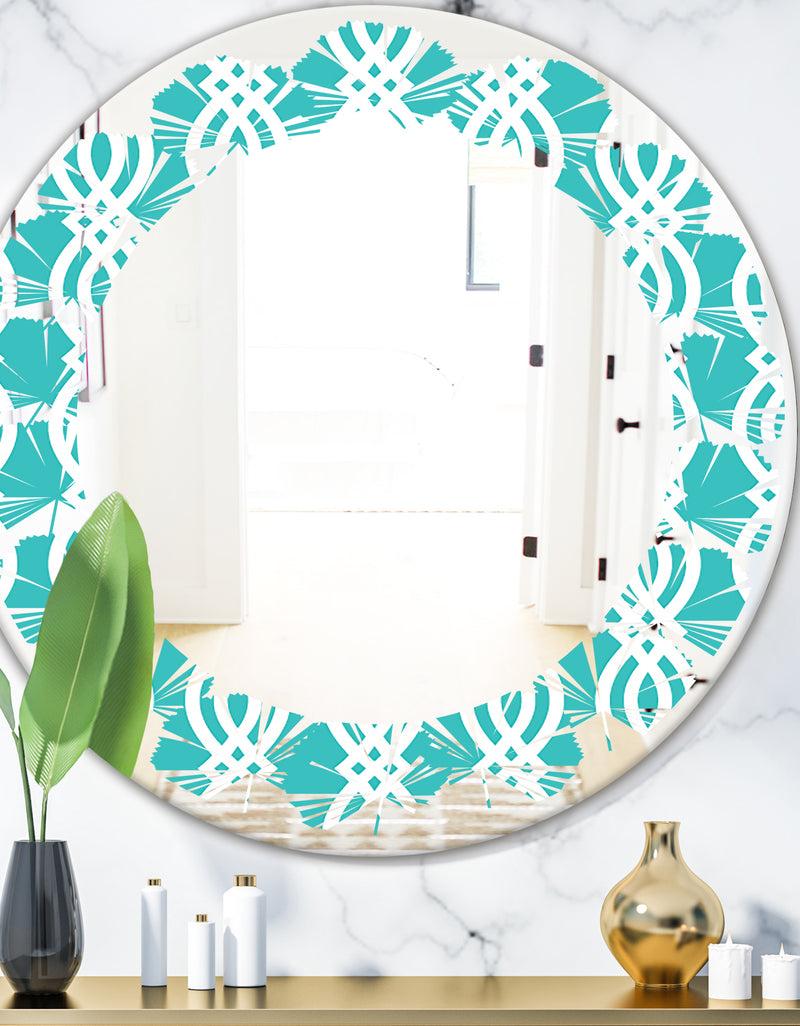 designq Retro Pattern Abstract Design VII - Modern Round or Oval Wall Mirror - Leaves