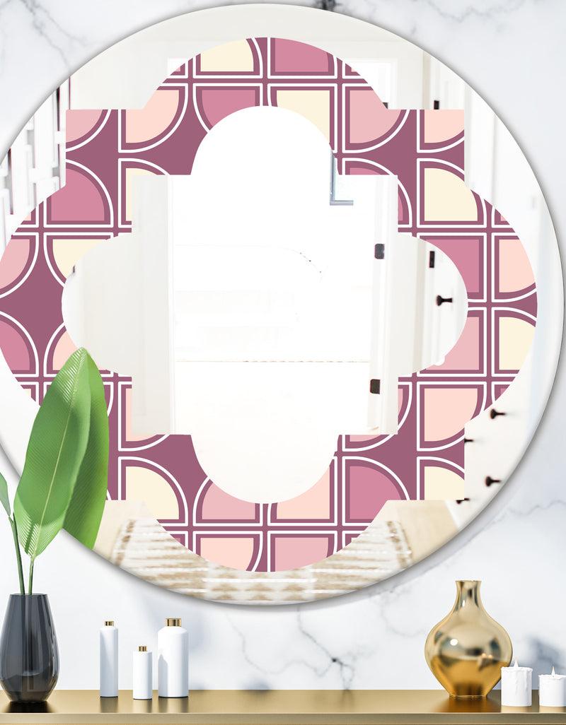 designq Retro Purple Pink Desing - Modern Round or Oval Wall Mirror - Quatrefoil