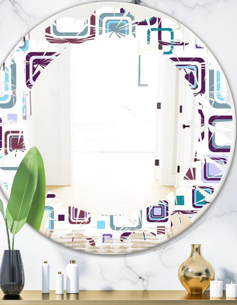 designq Retro Square Design I - Modern Round or Oval Wall Mirror - Leaves