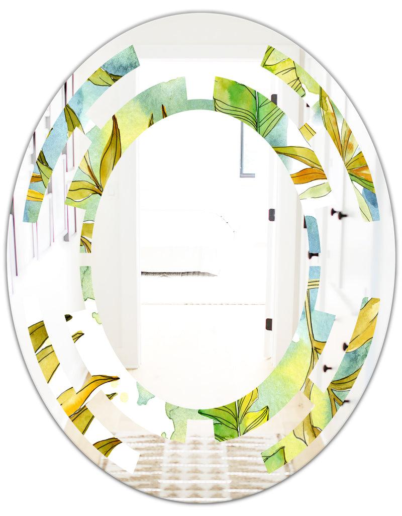 Designq Retro Tropical Foliage - Modern Round Or Oval Wall Mirror - Space