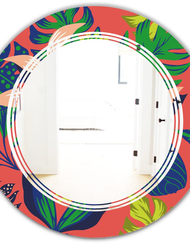 Designq Retro Tropical Leaves I - Modern Round Or Oval Wall Mirror - Triple C