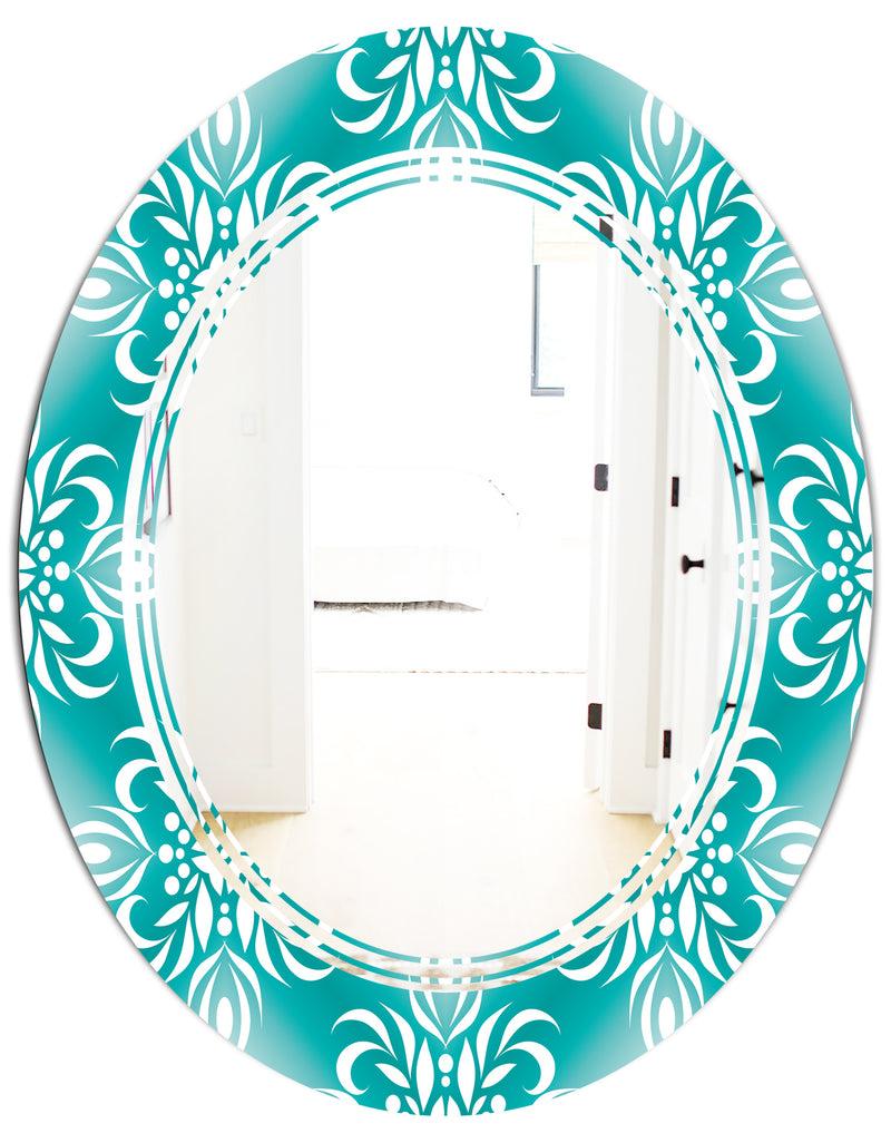Designq Retro Turquoise Pattern - Modern Round Or Oval Wall Mirror - Triple C