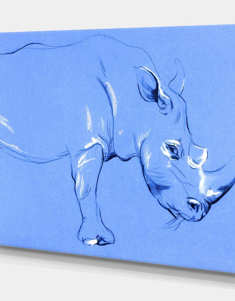 Designq Rhinoceros Painting - Animals Sketch Painting Print On Wrapped Canvas