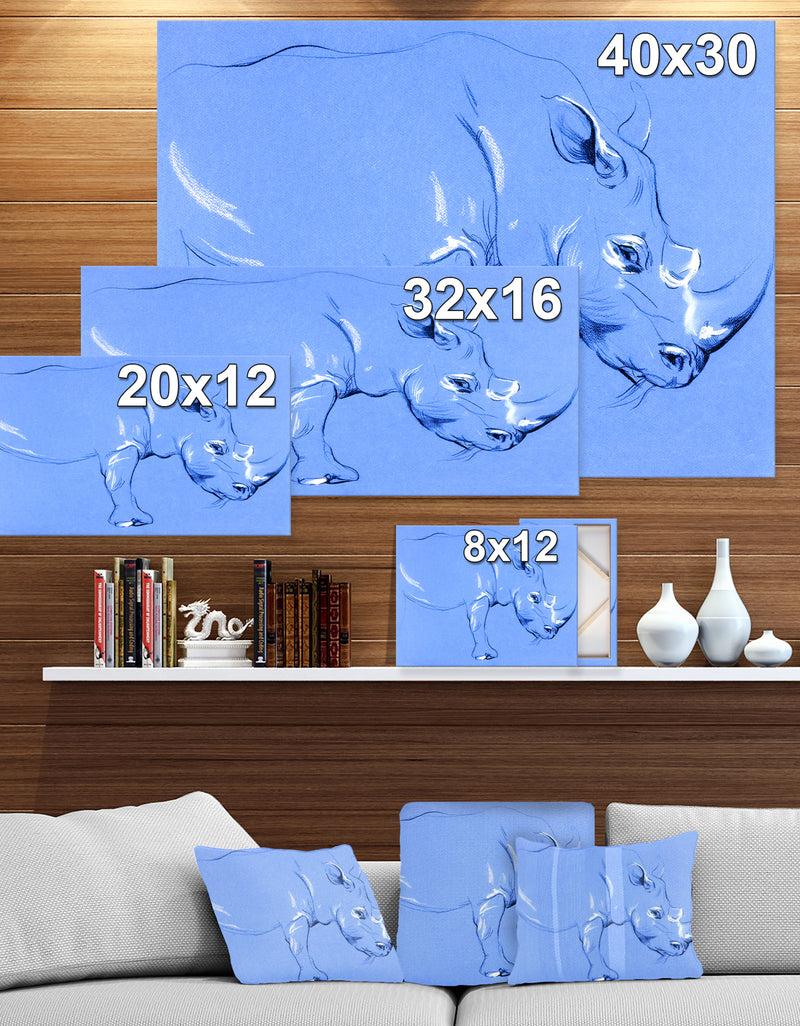 Designq Rhinoceros Painting - Animals Sketch Painting Print On Wrapped Canvas