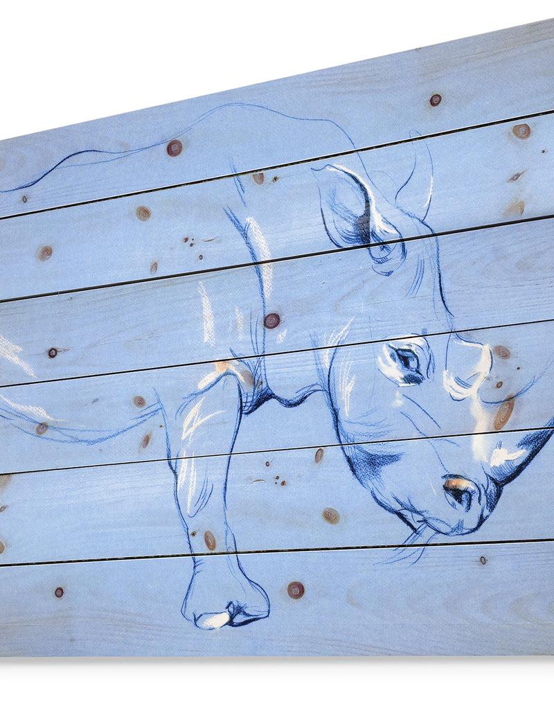 Designq Rhinoceros Painting - Animals Sketch Painting Print On Natural Pine Wood