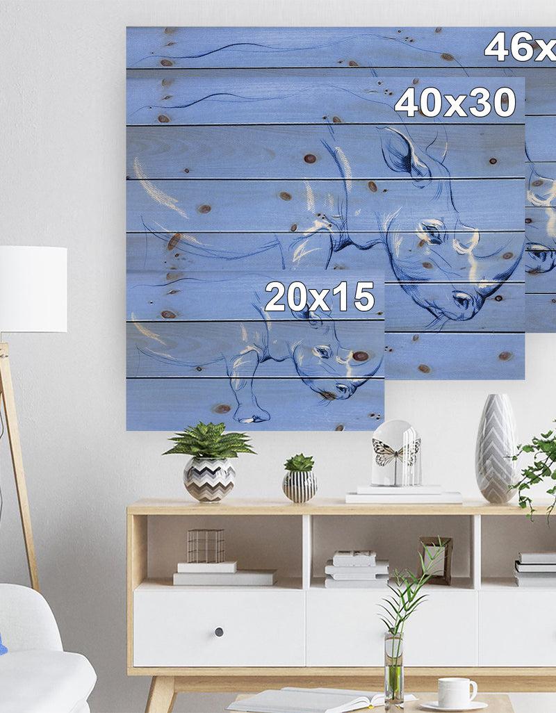 Designq Rhinoceros Painting - Animals Sketch Painting Print On Natural Pine Wood
