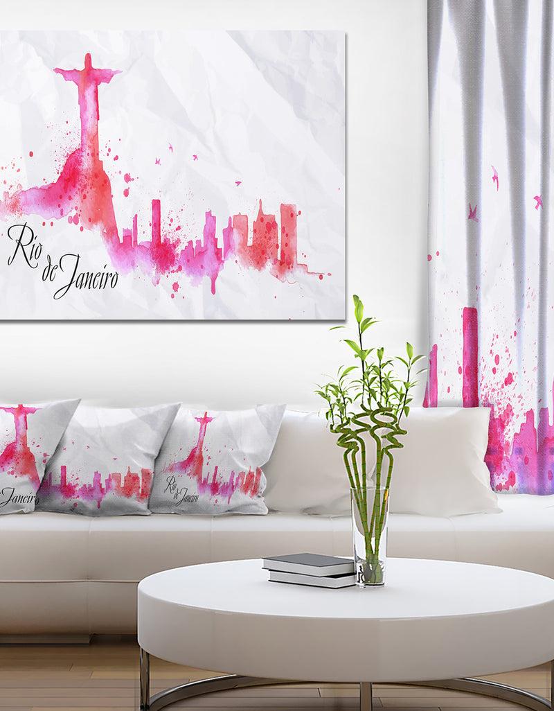 designq Rio de Janeiro Red Silhouette - Cityscape Painting Canvas Print