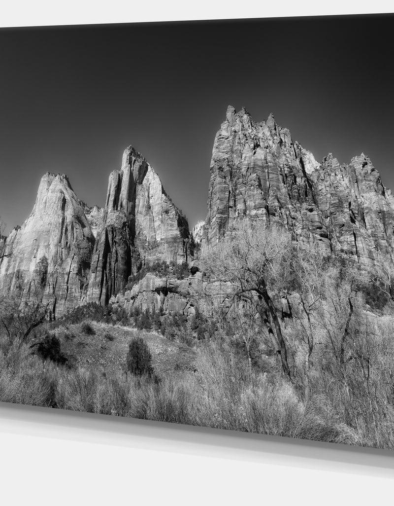 Designq Rising Red Rocks Black And White - Landscape Art Canvas Print