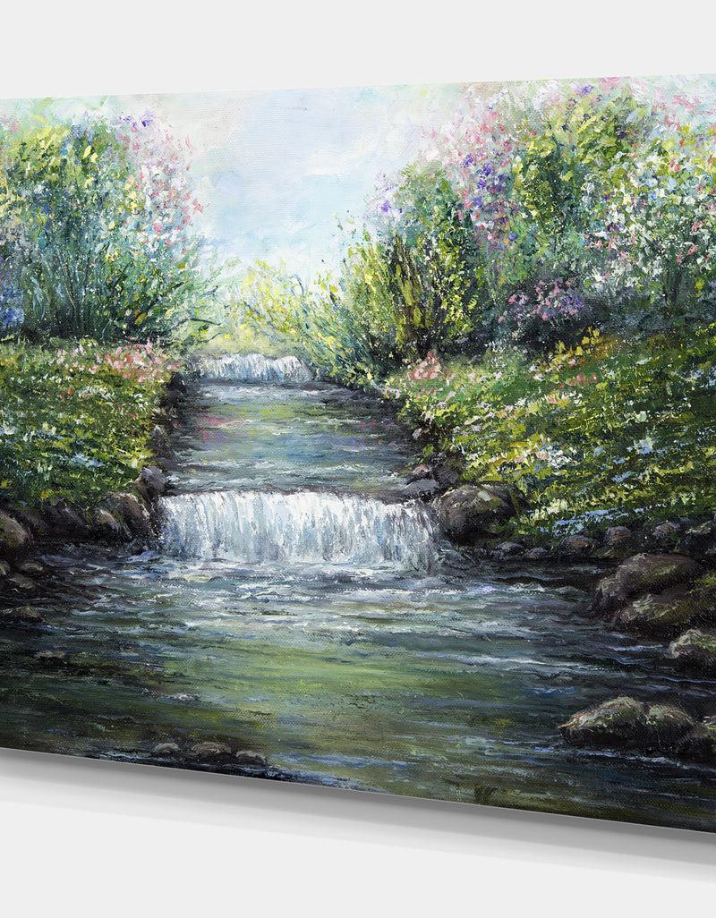 Designq River In The Mountain - Floral Painting Print On Wrapped Canvas