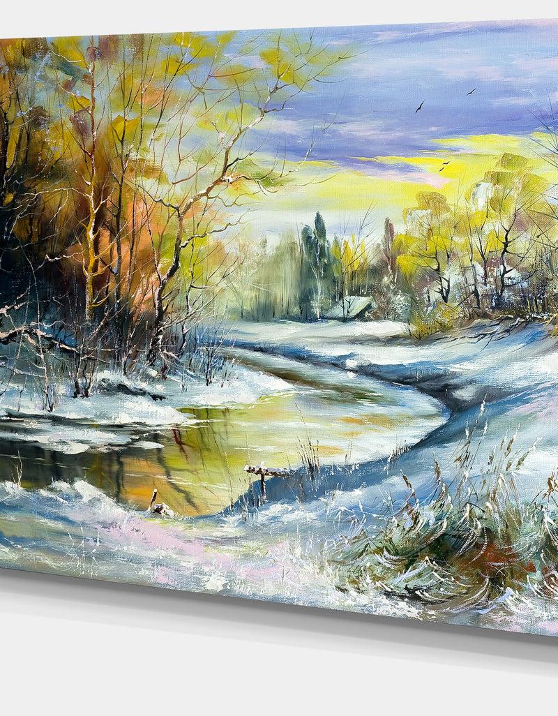 Designq River In The Spring Woods - Landscape Canvas Art Print