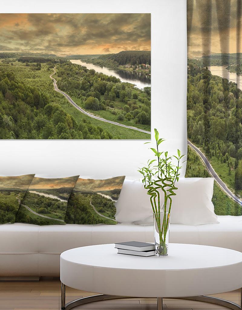 designq Road along the Nemunas in Green - Landscape Artwork Canvas