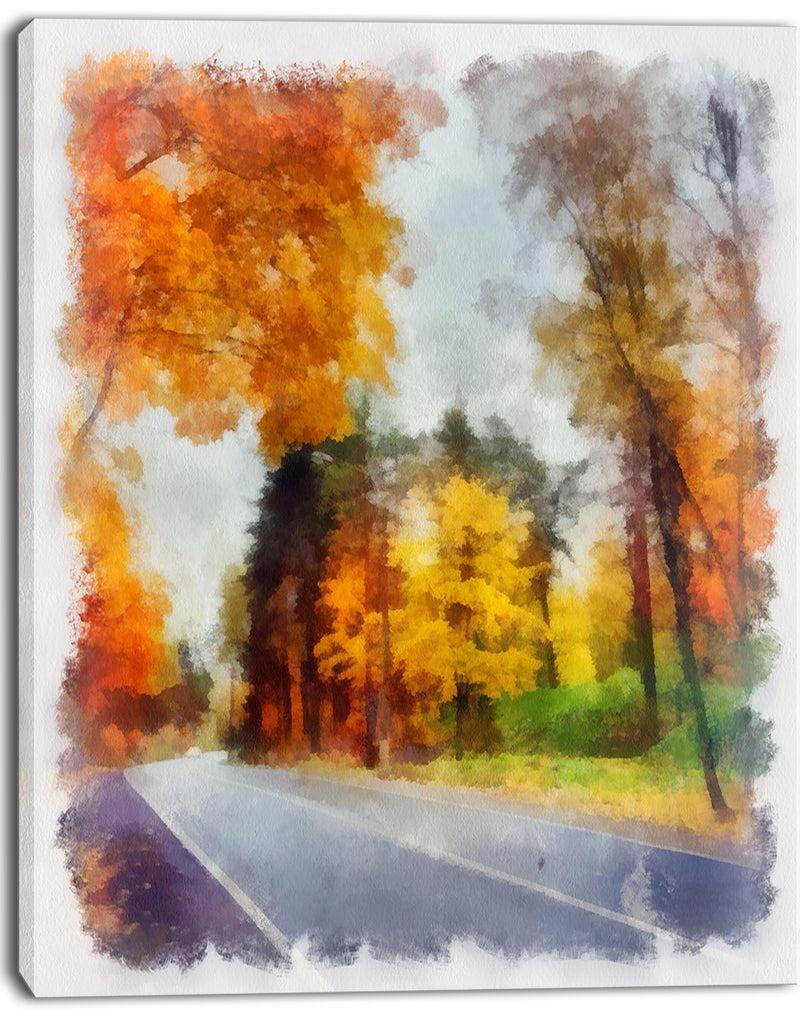 Designq Road And Forest Sketch Watercolor - Landscape Canvas Wall Art