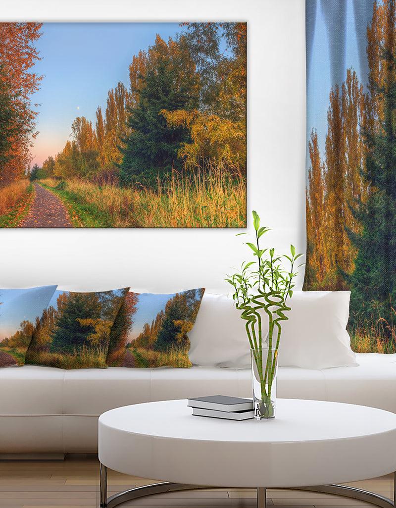 designq Road Through Fall Forest - Extra Large Landscape Art Canvas