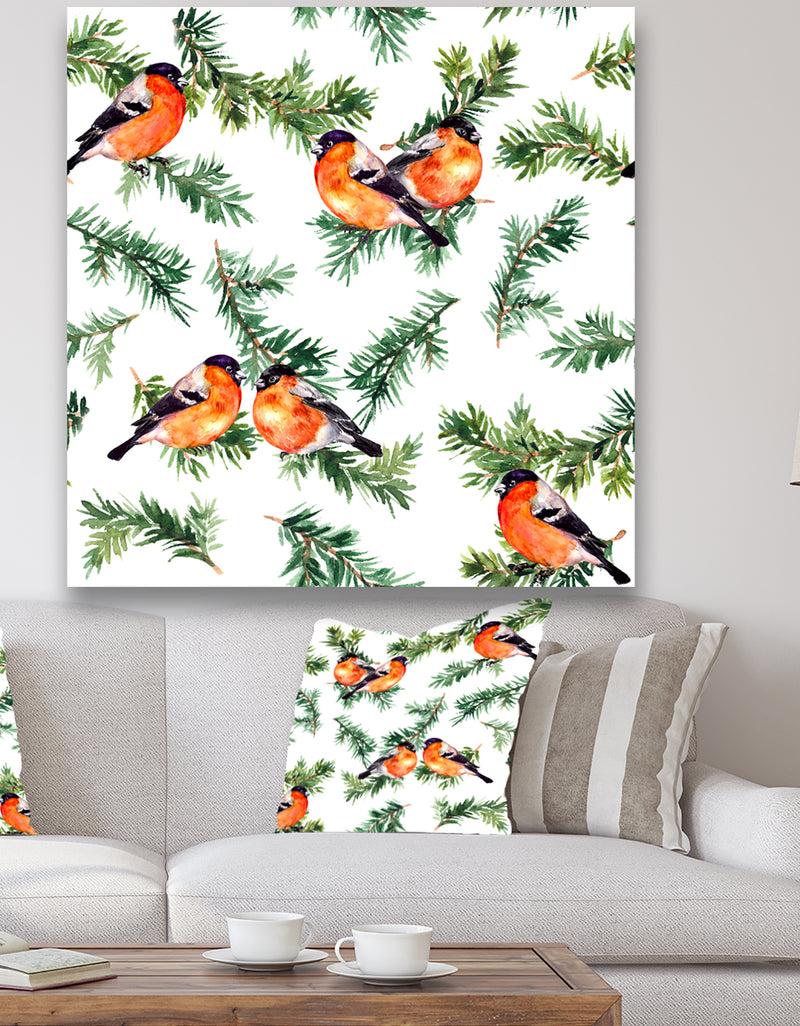 designq Robin Birds On Pine Branch - Animals Gallery-wrapped Canvas designq Robin Birds On Pine Branch - Animals Gallery-wrapped Canvas