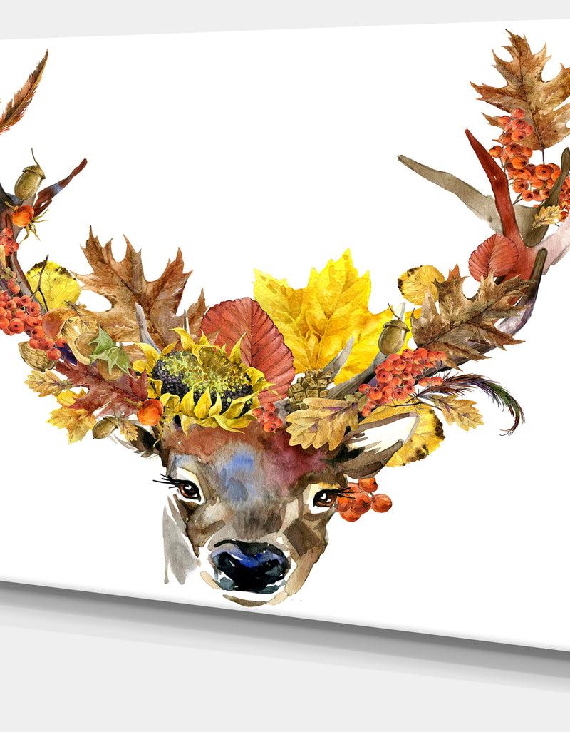 Designq Roe Deer With Flowers - Digital Art Floral Canvas Print