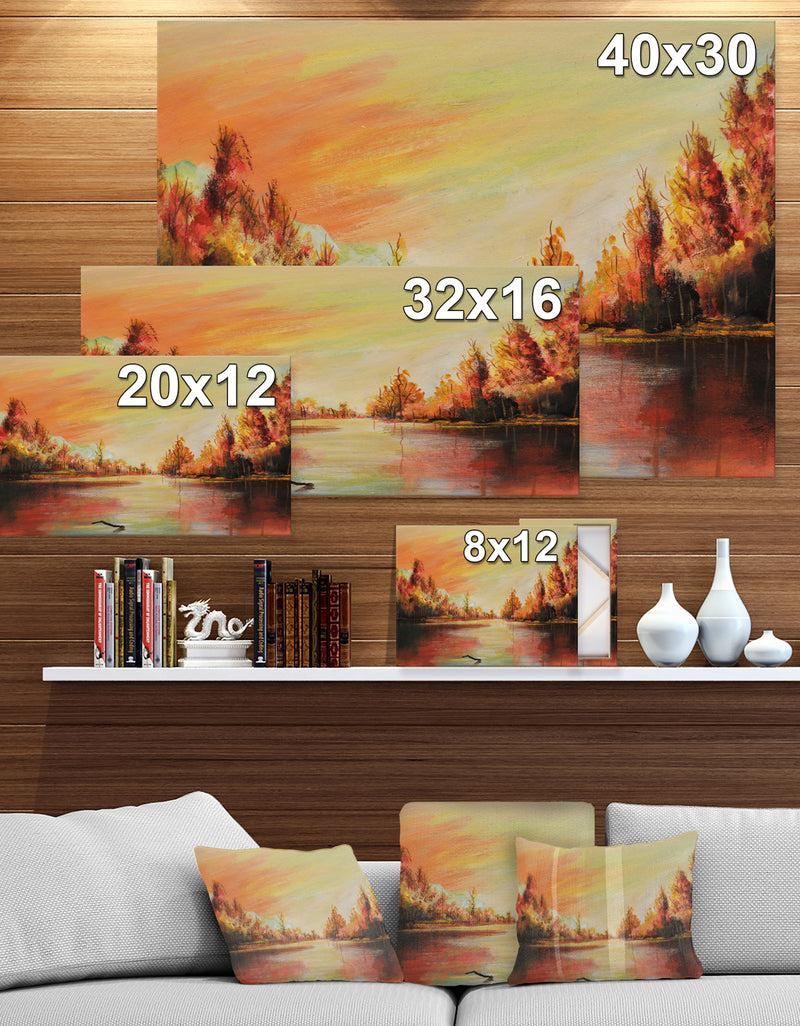 Designq Romantic On Sunset River - Landscapes Painting Print On Wrapped Canvas