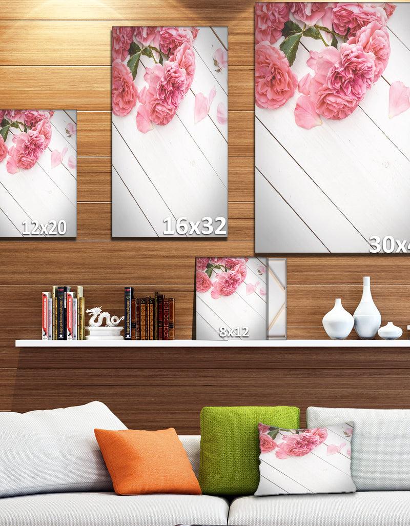 Designq Romantic Pink Roses - Floral Photography On Wrapped Canvas