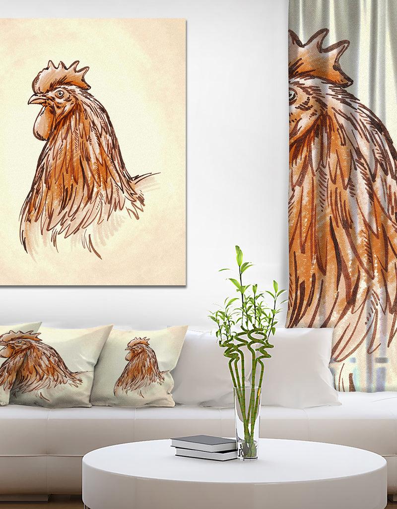 designq Rooseter in Engrave Ink Draw - Farmhouse Animal Painting Print on Wrapped Canvas